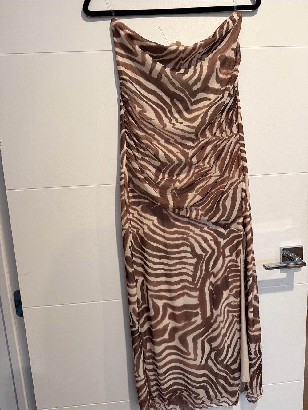 See You Monday Brown & Cream Zebra Print Maxi Slip Dress